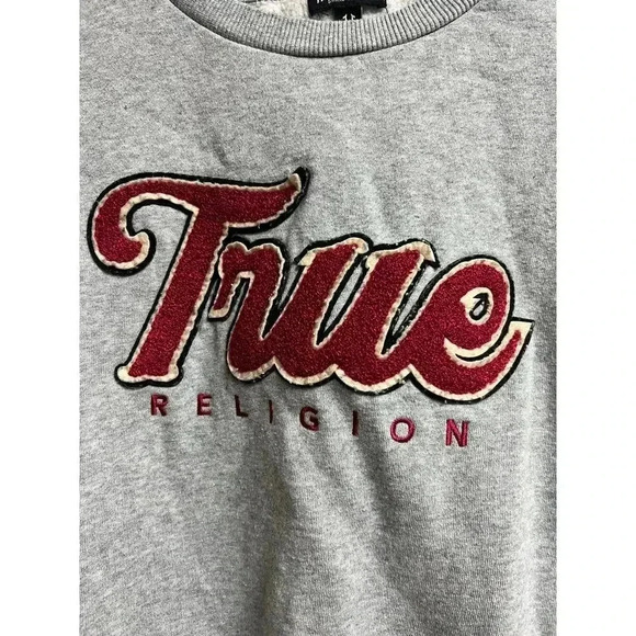 True Religion Gray Collegiate Pullover Crewneck Embroidered Unisex XL - Picture 2 of 7